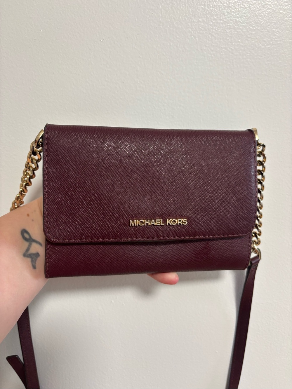 Michael Kors Burgundy Crossbody Bag with Gold Chain